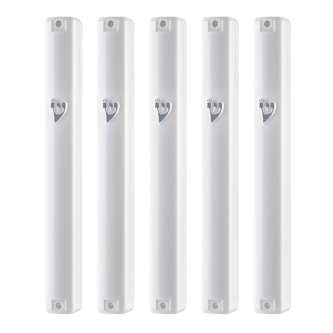 PLASTIC MEZUZAH CASE Rectangle Shape WHITE COLOR Silver Shin waterproof Sold in unit of 5 pcs