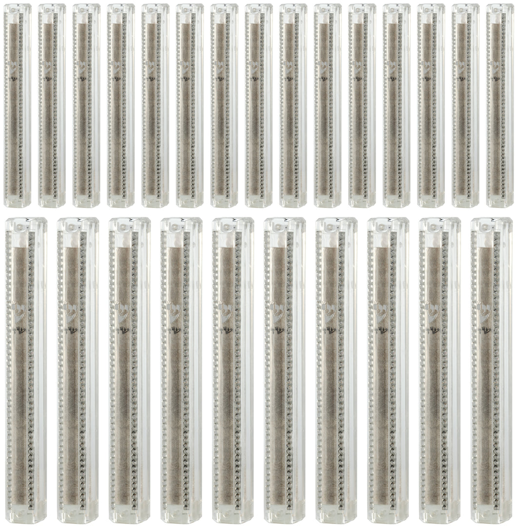 Plastic MEZUZAH CASE CLEAR  with Stones Silver shin  Waterproof Rubber Cork 25 PCS