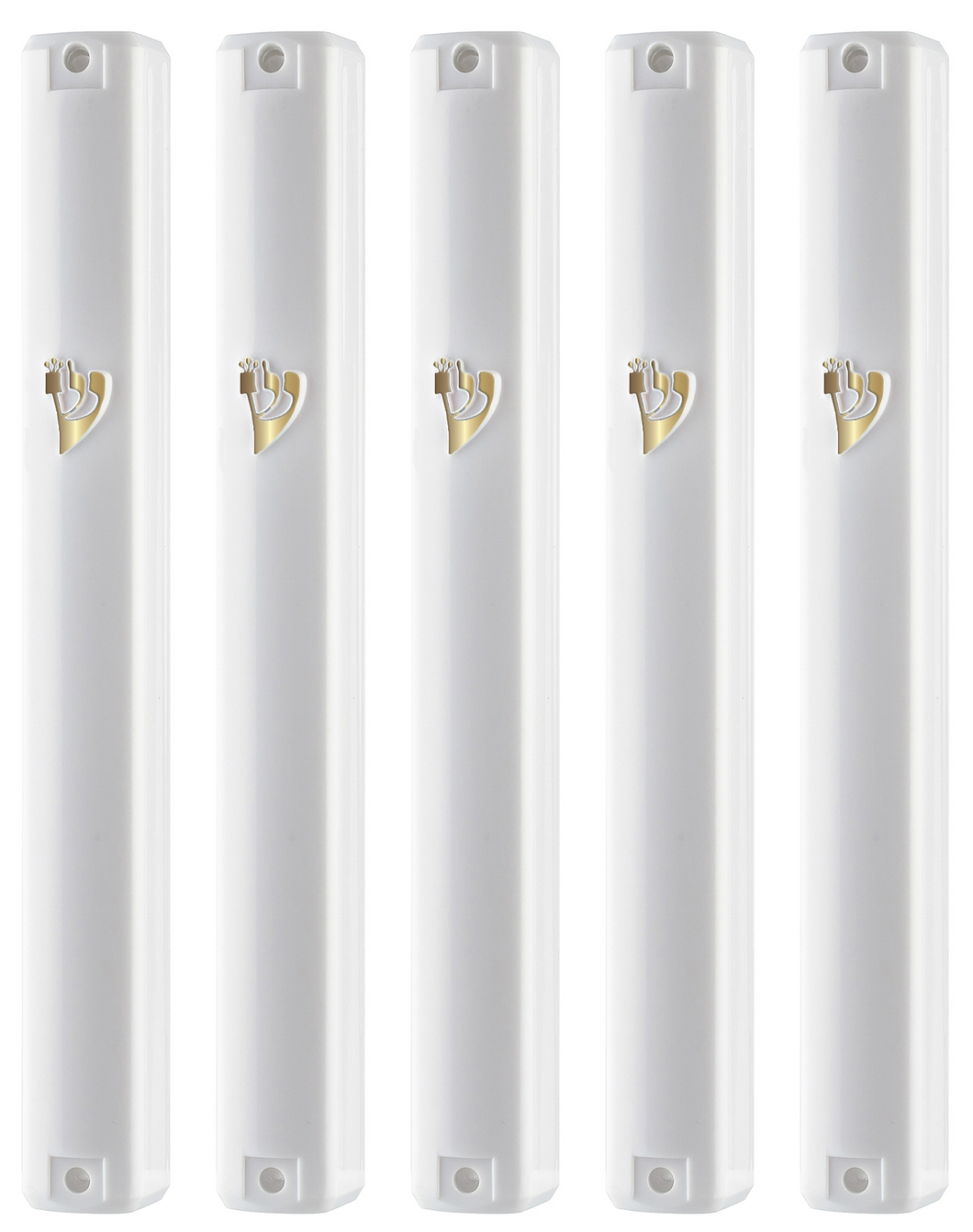 PLASTIC MEZUZAH CASE Rectangle Shape WHITE COLOR Gold Shin waterproof Sold in unit of 5 pcs