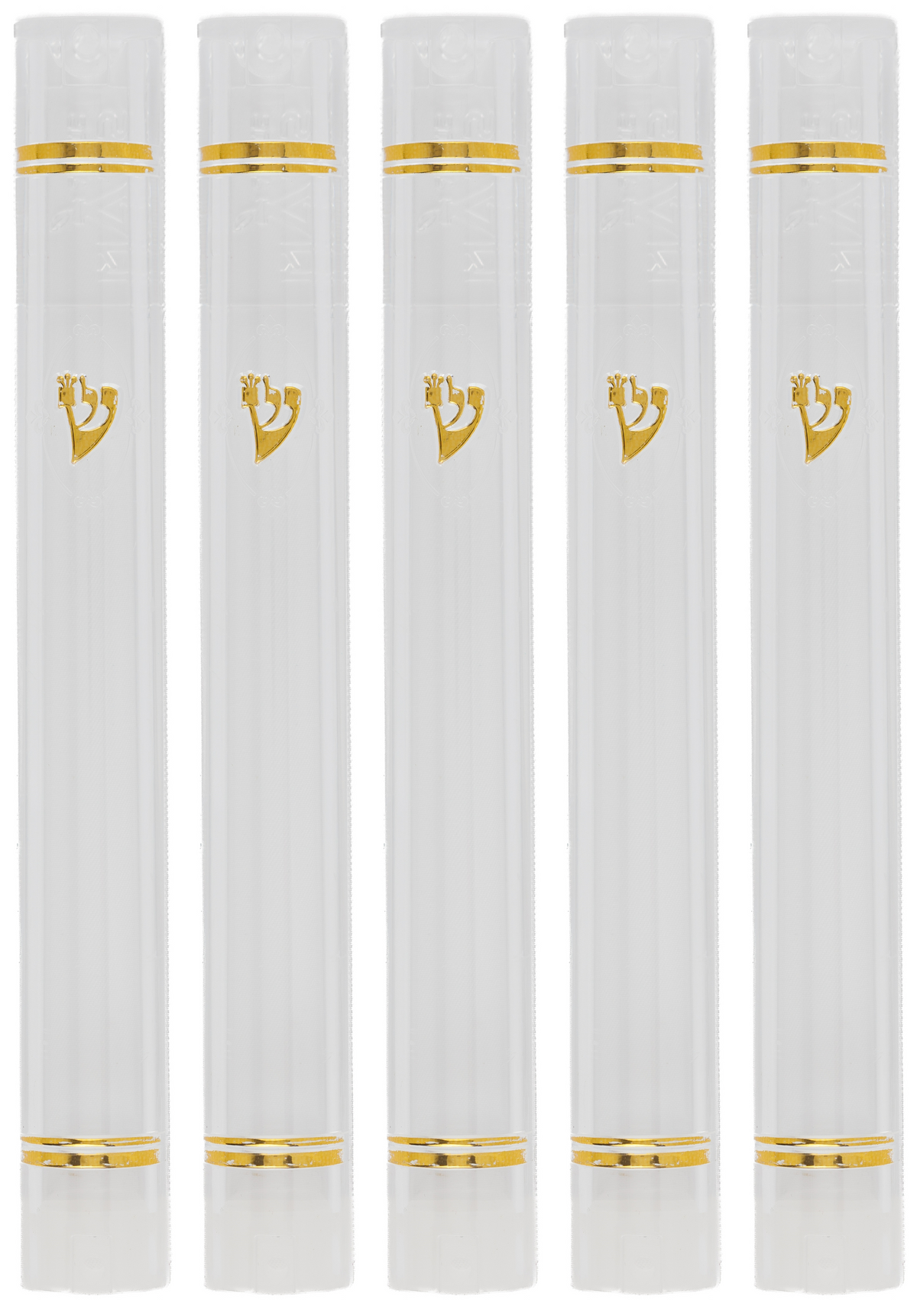Plastic Mezuzah Case Holder – Semiround Design clear with gold Accent – Self-Stick Adhesive Back – Waterproof Rubber Cork – 5 Pack