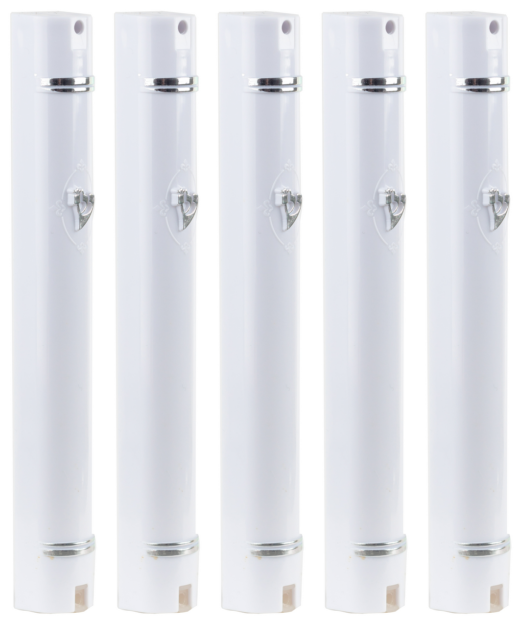 PLASTIC MEZUZAH CASE White Silver shin Semiround with little design self Stick Waterproof Rubber Cork