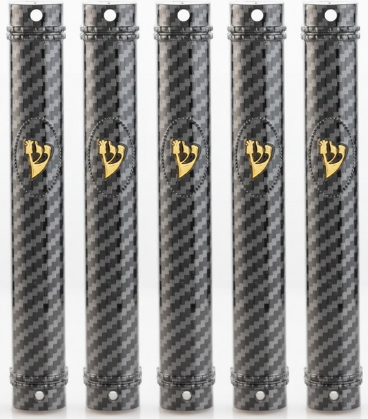 Plastic MEZUZAH CASE  Semiround .Carbon Fiber Black - GOLD Shin Waterproof Rubber Cork Sold in unit of  5 pcs