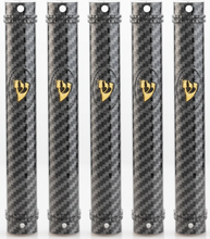 Load image into Gallery viewer, Plastic MEZUZAH CASE  Semiround .Carbon Fiber Black - GOLD Shin Waterproof Rubber Cork Sold in unit of  5 pcs
