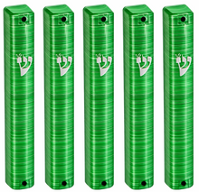 Load image into Gallery viewer, MEZUZAH CASE Plastic Rectangle Shape Silver shin Waterproof Rubber Cork lot of 5 (Green and Brushed Silver Sold in unit of 5 pcs
