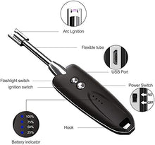 Load image into Gallery viewer, Shabbat Candles Lighter with Long Flexible Neck with LED Battery Display Safety Switch Flashlight And Magnet USB Rechargeable great Shabbat gift
