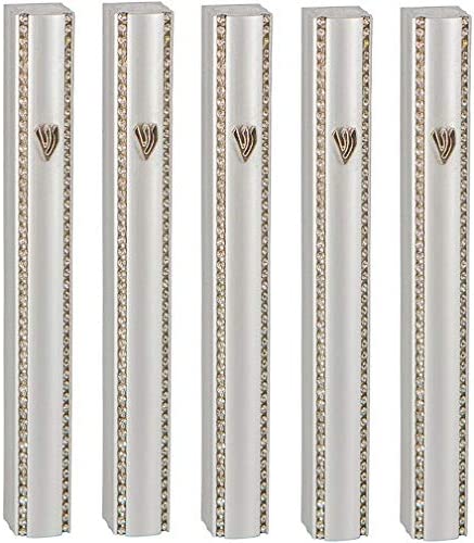 MEZUZAH CASE Holder Aluminum Matte Silver with Metal Chain Design lot of 5