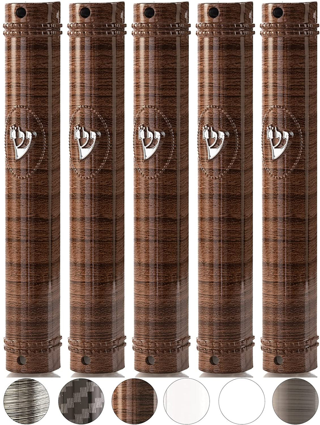 Plastic MEZUZAH CASE  Semiround Brown Wood Color, silver shin Waterproof Rubber Cork  Sold in unit of 5 pcs.