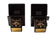 Load image into Gallery viewer, SUPER STAM Plastic Tefillin Boxes Case BLACK AND GOLD FOR רש&#39;&#39;י RASHI with GOLD Metal Plate on top set of 2 shel rosh and Shel Yad For Righty being sold in unit of 12 sets

