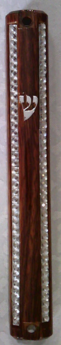 Plastic MEZUZAH CASE Brown wood color with Stones Silver shin Waterproof Rubber Cork