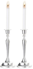 Load image into Gallery viewer, Pair Of Metal Candlestick 24 cm / 9.5 inch Candle Holder Candelabra Shabbas Wedding Prop Candle Dinner Hotel Home Decor Silver Candlesticks
