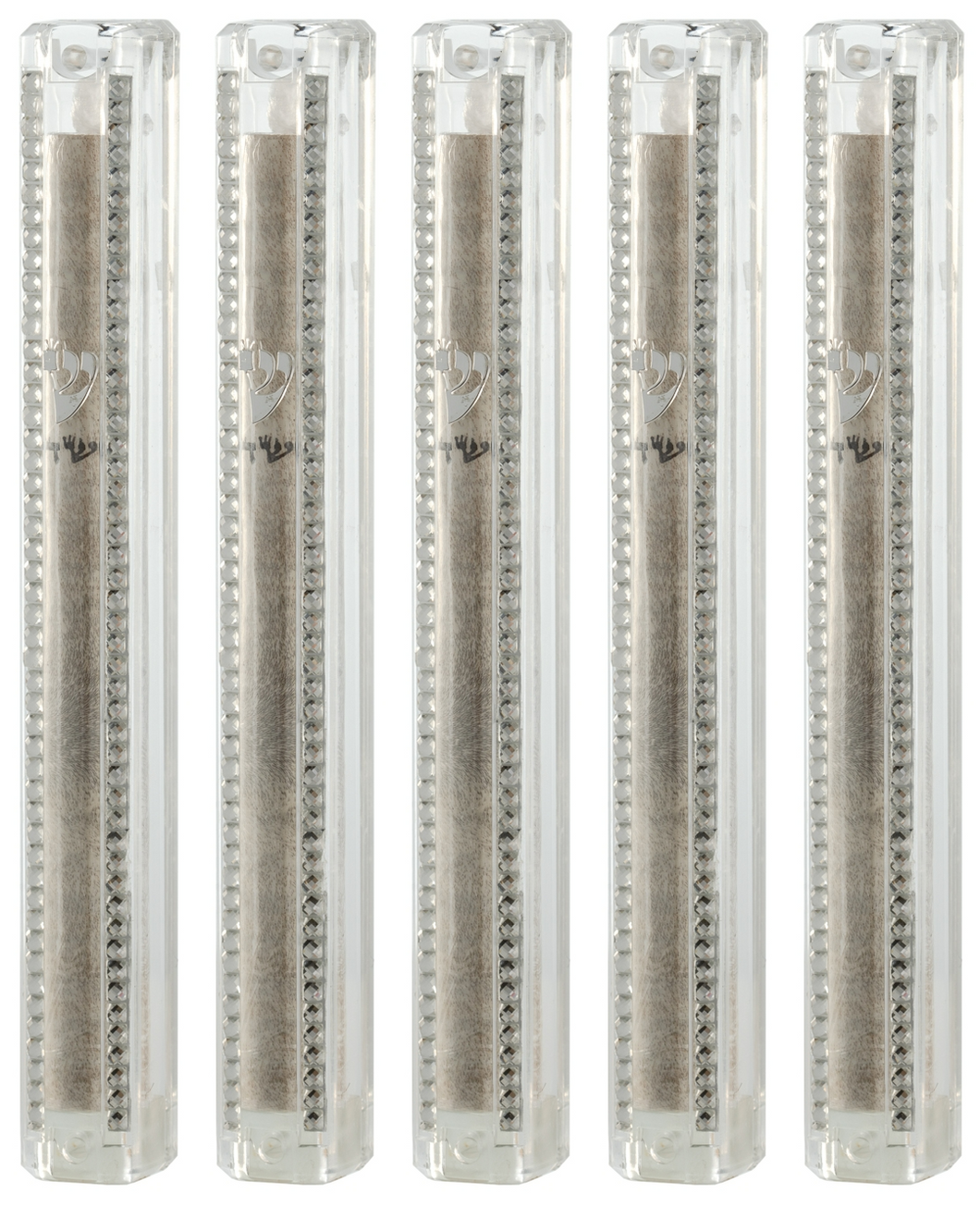 Plastic MEZUZAH CASE CLEAR  with Stones Silver shin Waterproof Rubber Cork