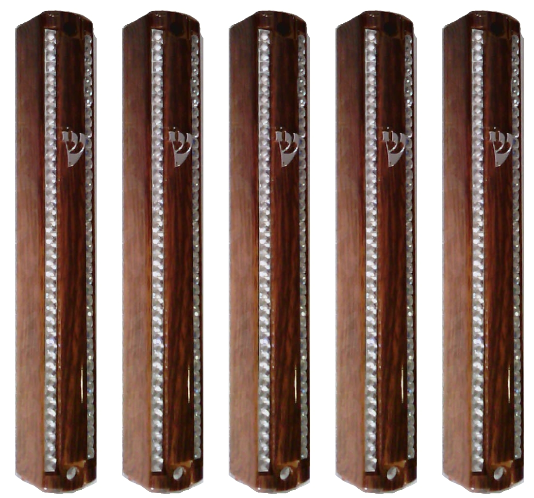 Plastic MEZUZAH CASE Brown wood color with Stones Silver shin Waterproof Rubber Cork
