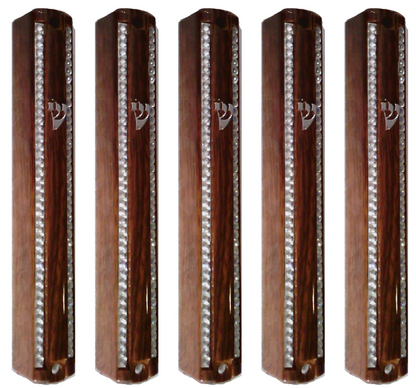 Plastic MEZUZAH CASE Brown wood color with Stones Silver shin Waterproof Rubber Cork