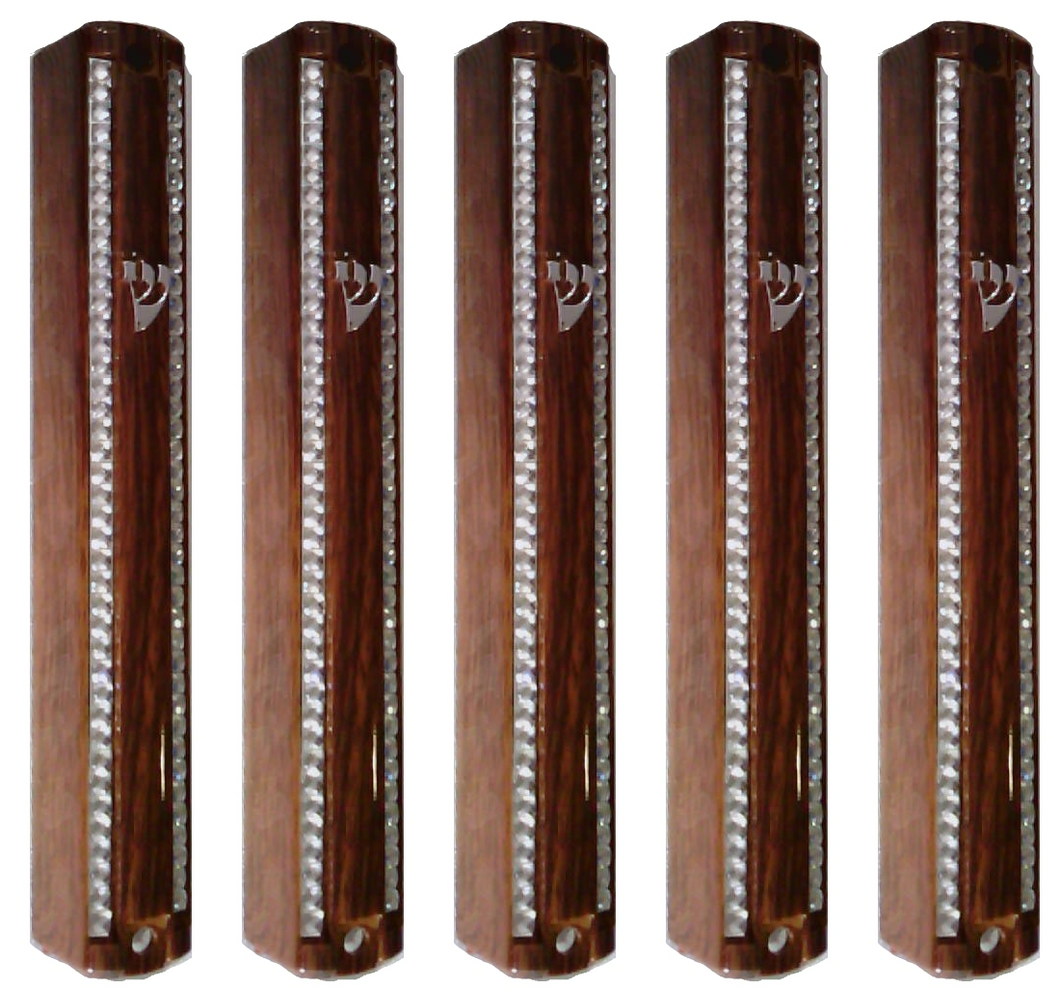 Plastic MEZUZAH CASE Brown wood color with Stones Silver shin Waterproof Rubber Cork