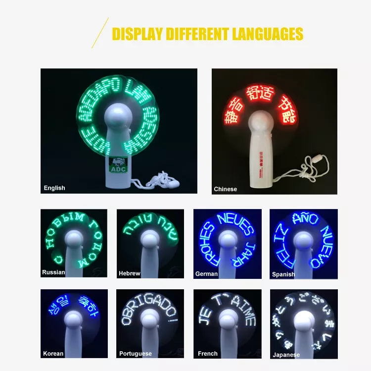 Flashing Logo USB LED Programmable LED Message Handheld promotional fan